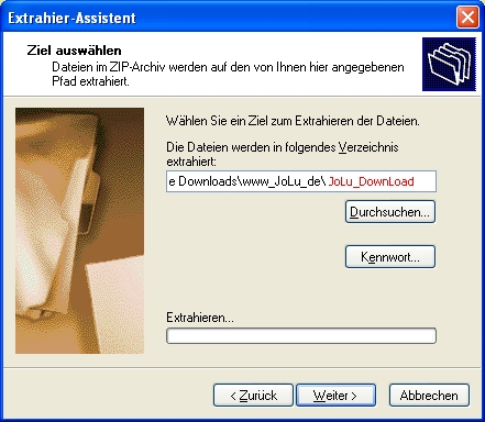 www.JoLu.de - Hilfe - Anleitungen - ZIP-Datei ... Alle extrahieren ... Bild :  ZIP-Datei_Alle_extrahieren_Assistent_B